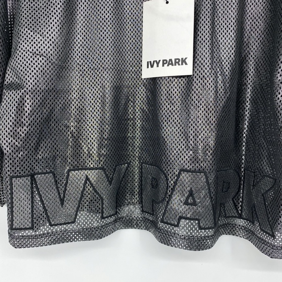 Ivy Park Metallic Mesh Crop Top Logo Gunmetal - Picture 3 of 6
